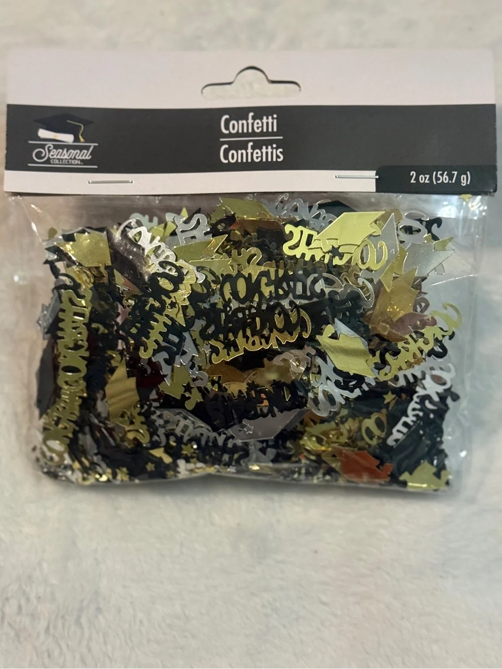 Graduation Confetti Hats Mortarboard Congrats Black Silver Gold 2 oz pack